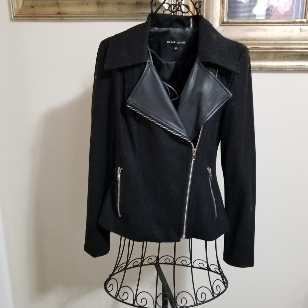 Black Rivet Wool Blend Motorcycle Jacket. Size: XS.